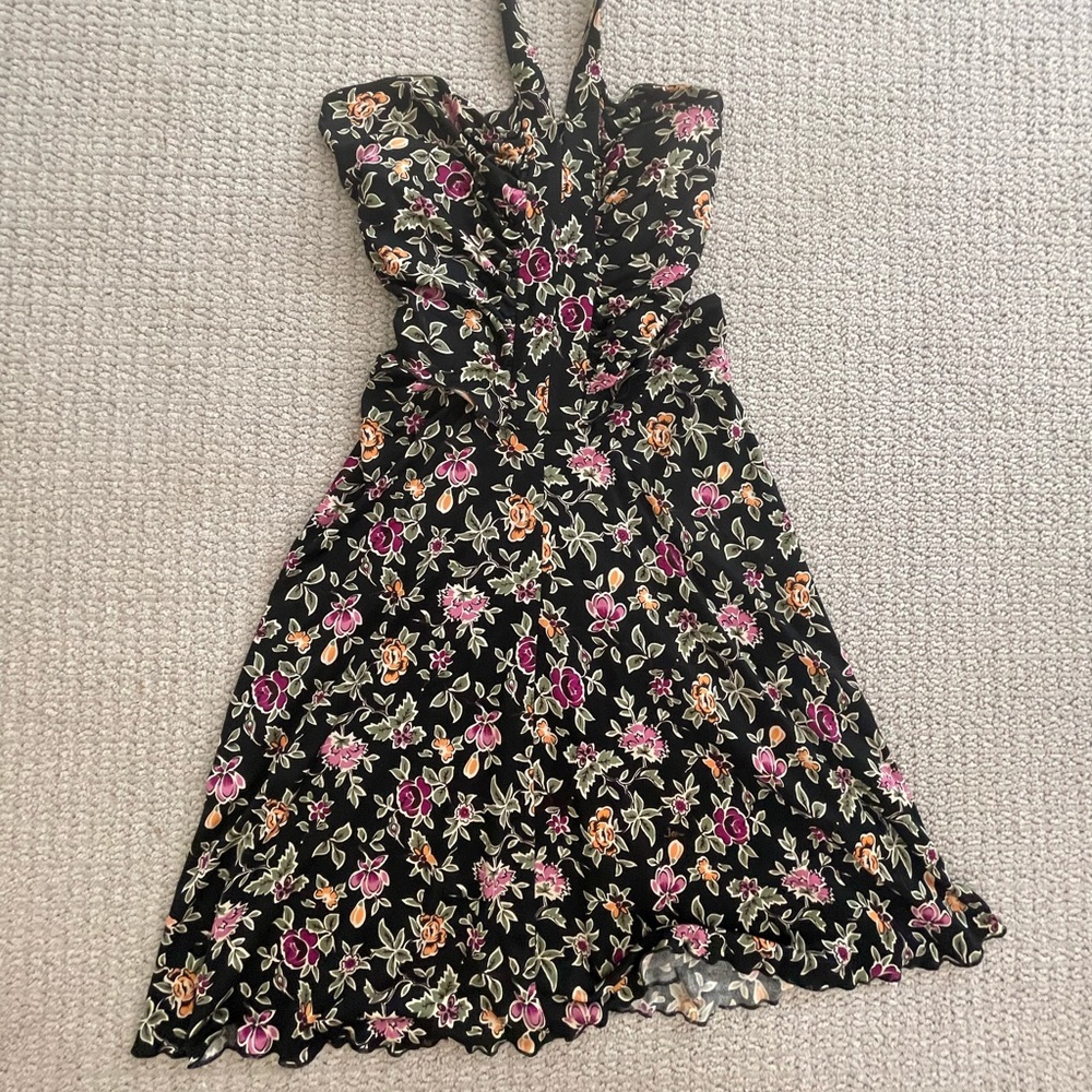 Issa tie back halter floral print silk blend dress